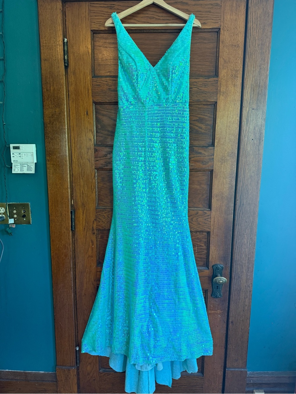 NWT TIFFANY DESIGNS 16065 Micro Fringe Sequin V Neck Mermaid Dress Evening Gown - Picture 4 of 14